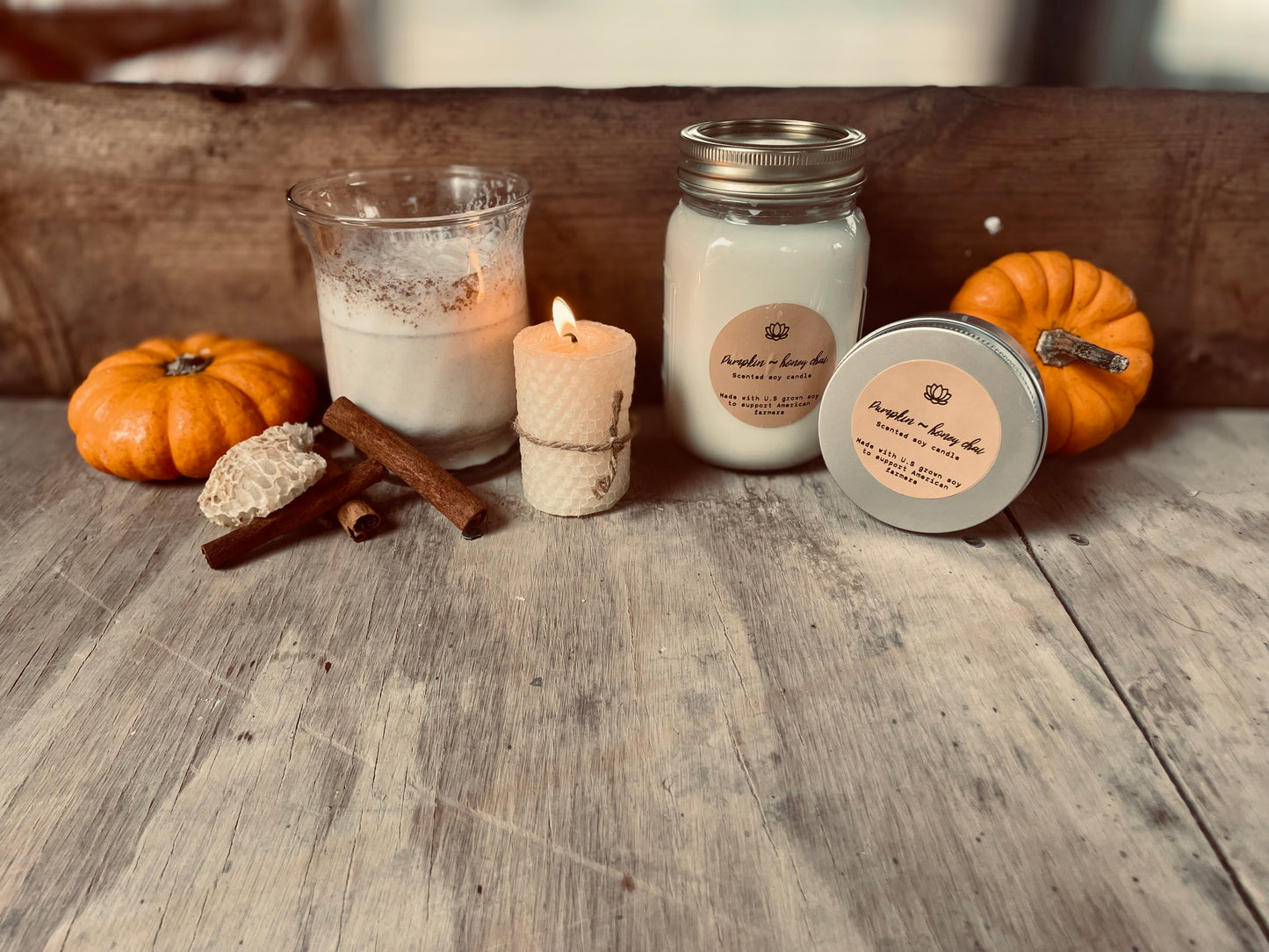 Pumpkin, Honey and Chai Scented Soy Candle